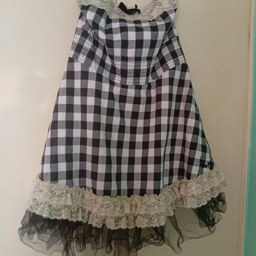 Girly dress Iron Fist M, new, black and white check with lace and tulle