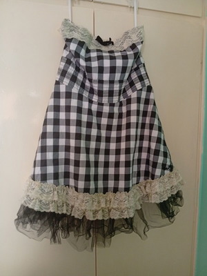 Girly dress Iron Fist M, new, black and white check with lace and tulle
