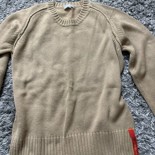 Beige knitted Naf Naf sweater used with striped cuffs and hem