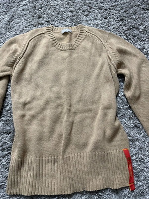Beige knitted Naf Naf sweater used with striped cuffs and hem