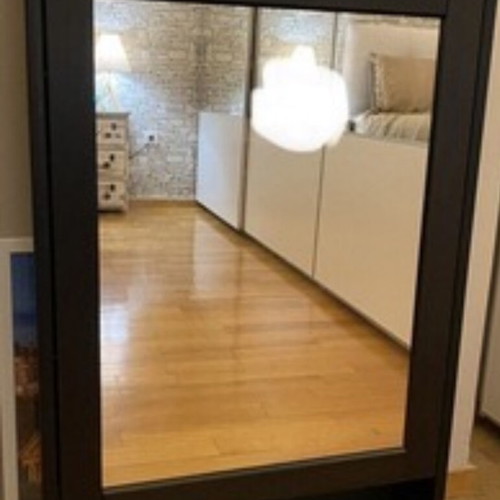Ikea Hemnes bathroom mirror like new, black-brown with glass shelves