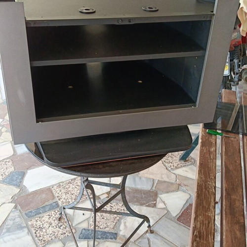 TV stand used, heavy with glass shelves