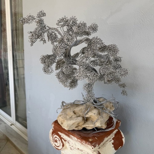Bonsai made of iron with real stone new room decor