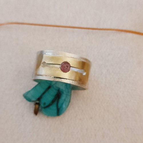 Handmade silver ring 925 with ruby and open bronze