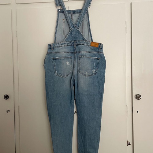 Zara denim jumpsuit medium with rips used, blue