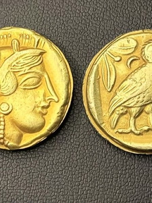 Χρυσό νόμισμα τετραδραχμο Kεφαλή Aθηνάς Κουκουβάγια 24Κ 5macro επίχρυσο Αντίγραφο ποιότητας μουσείου