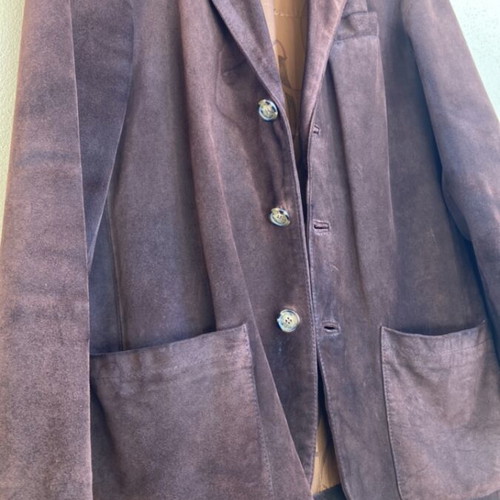 Suede jacket men's vintage 1980s Vera Pelle used, size S, brown