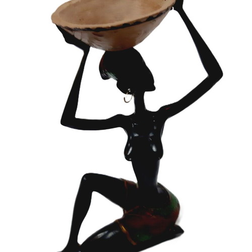 Statue of Black Woman with Large Bowl used, decorative art