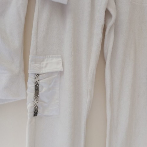 White terry cloth tracksuit with satin pockets and rhinestones, Myoom