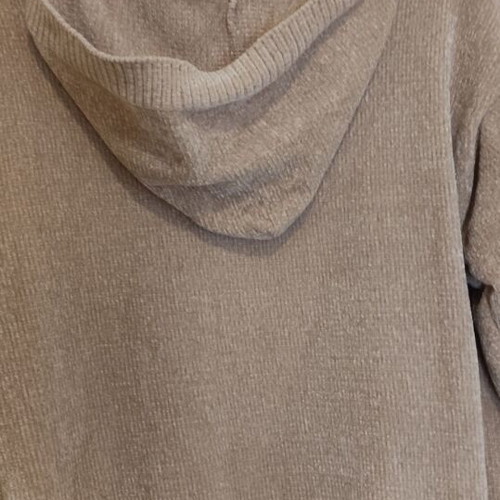 Beige chenille cardigan with hood like new, size M