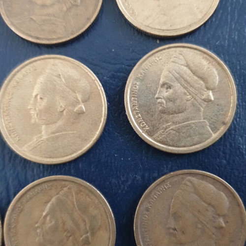 1 Drachma Kanaris coins used, set of 12, 1978-1984 Greece