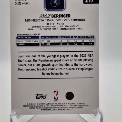 2025-26 Topps Joan Beringer RC Rainbow Foil card new