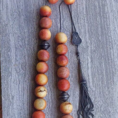 Silver Komboloi with 23 authentic apple coral beads, like new