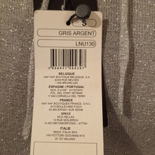 Naf Naf silver lurex viscose top new, size S
