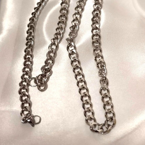 Steel chain 60 cm length, 5mm link width, new silver color