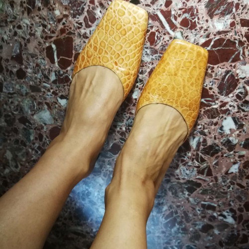 Charalas leather mules used, croc effect, size 36