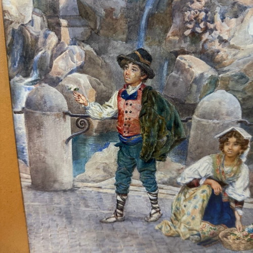 Υδατογραφία Ettore Ascenzi μεταχειρισμένη με θέμα Fontana Di Trevi σε ιταλική κορνίζα
