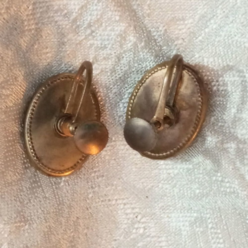 Antique bronze earrings with painted glass, used