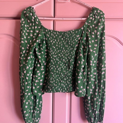 Floral blouse H&M new, green with balloon sleeves
