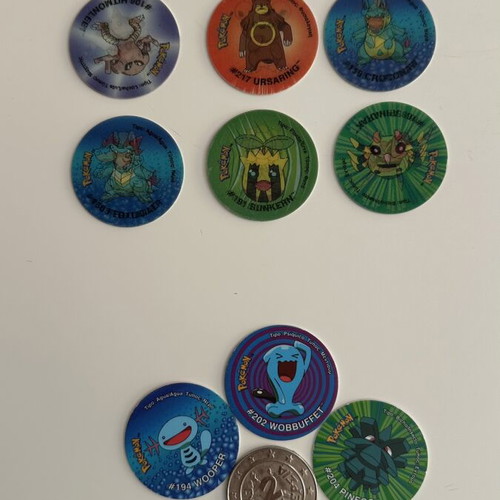 Vintage Pokémon Tazos/Pogs, σετ 9 τεμάχια, 6 τρισδιάστατα συλλεκτικά