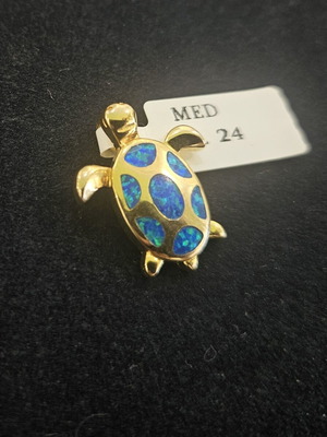 Silver 925 pendant with synthetic blue opal turtle, new