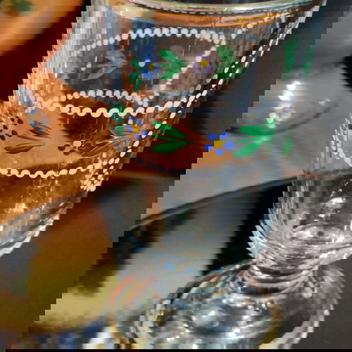 Антична немска ръчно рисувана стъклена чаша викторианска като ново