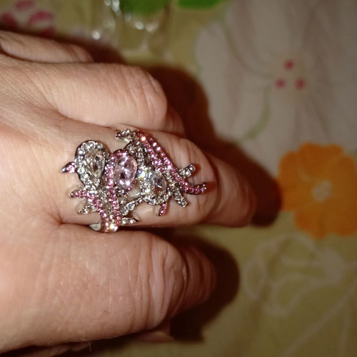Romantika Ring in Pink with Zirconia Silver Coating, New