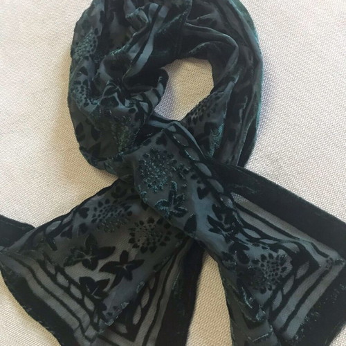 Transparent Cypress Scarf with Velvet Floral Designs like new