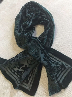 Transparent Cypress Scarf with Velvet Floral Designs like new