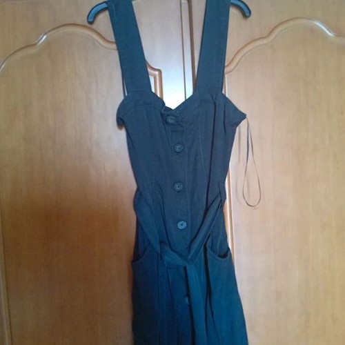 Zara long women's dress like new, black, buttoned, waist tie