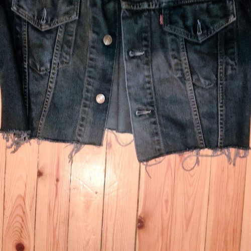 Vintage Levi's 70500 cropped jacket refurbished, gray and blue, size M