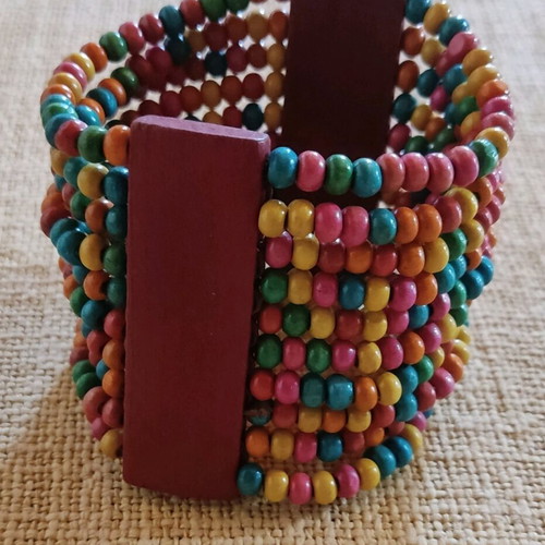 Bracelet with wooden beads like new, colorful cuff style
