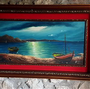 Πίνακας ζωγραφικής Ελαιογραφία Δύση του Ηλίου στη Θάλασσα( νυχτογραφία)