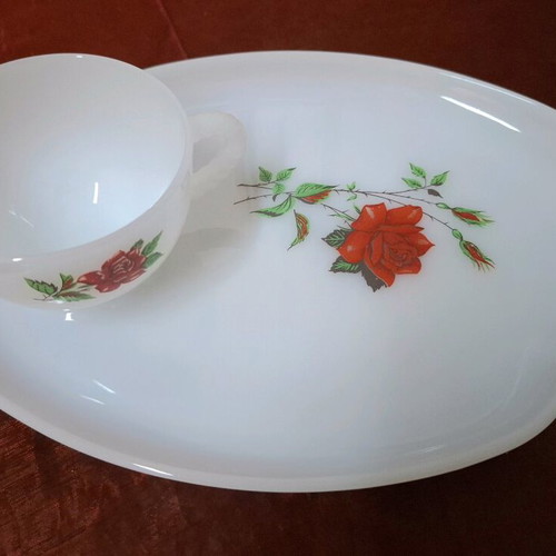 Vintage porcelain plates with cups new set with roses