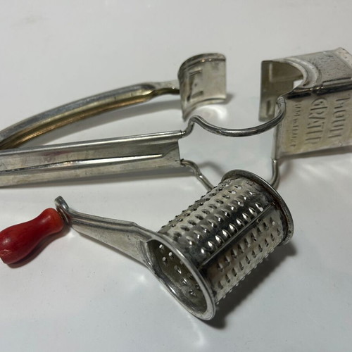 Antique Mouli Grater with Red Wooden Handle like new