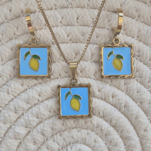 Lemon Blossom jewelry set new, turquoise and gold steel