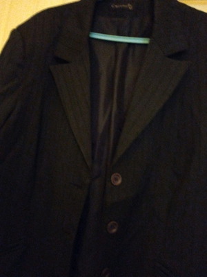 Cossinelle women's long jacket used with very thin stripe size 62 dark green gray