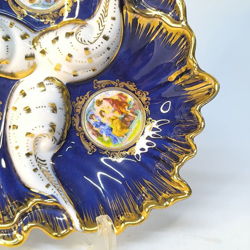 Vintage Limoges porcelain serving plate with cobalt blue and gold details like new