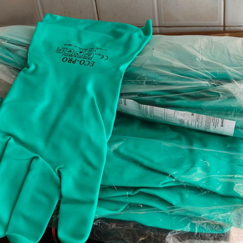 Professional Work Gloves new, blue PVC and green nitrile chemical