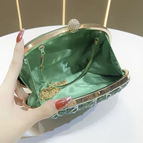 Rhinestone Peacock Evening Clutch with Green and Blue Crystals