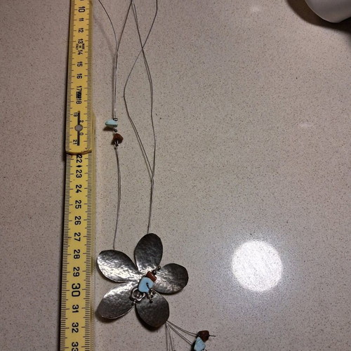 Vintage handmade flower pendant with semiprecious stones used