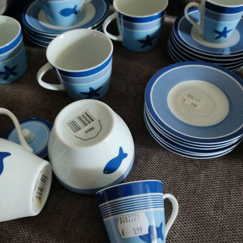 Tea and coffee set 28 pieces new, nautical summer design