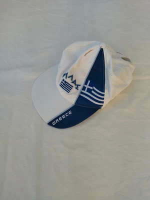Greece-themed jockey cap used, 100% cotton, size 58