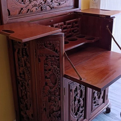 Vintage Chinese hand carved wooden bar used