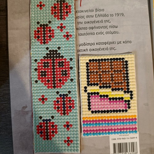 Handmade bookmarks with rhinestones, ladybug and chocolate designs