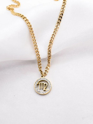 Virgo necklace gold plated steel with clear zirconia new
