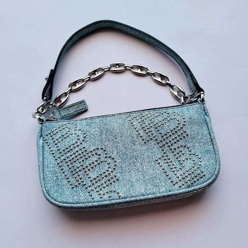 By Far Rachel Mini Bag New Denim Print with BF Logo Studs