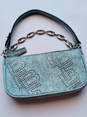 By Far Rachel Mini Bag New Denim Print with BF Logo Studs