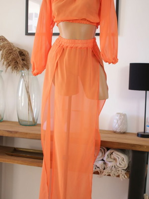Beachwear pants with orange transparent top new
