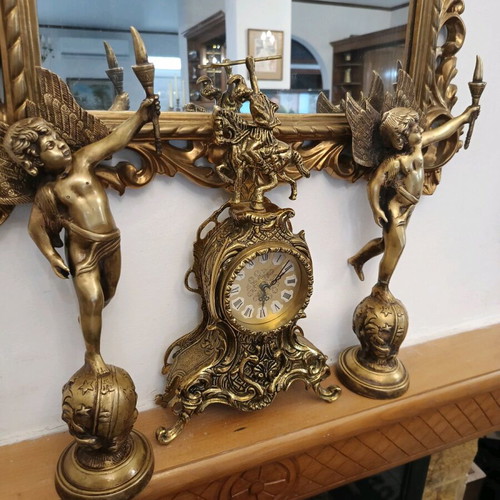 Bronze antique statues pair like new, winged angels with torches 1820